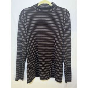 LANDS' END Stretch Cotton Striped Turtleneck'‎  Brown And White  Size Large